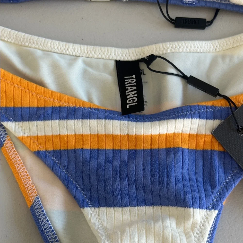 triangl swimwear Blue & Orange Striped Ribbed Bikini Set
